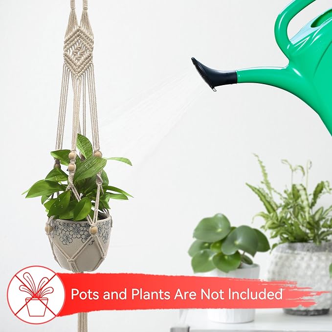 USLAI Macrame Plant Hanger Indoor Outdoor, Up to 4-15 inch Pot, Heavy 20lb Planters, Extra Long Strong Hanging Planter Basket, Boho Home Decor, 41 Inch, Ivory, Set of 2 (POTS NOT Included)