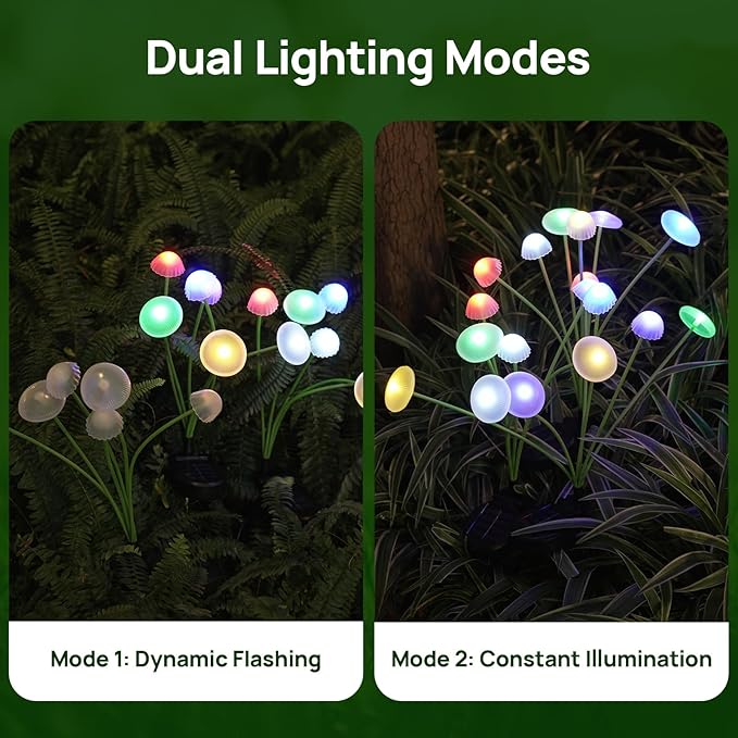 Solar Garden Lights, 4-Pack Dual Mode LED Solar Mushroom Lights, Waterproof Firefly Outdoor Decor for Yard, Patio, and Pathway – Colorful Jellyfish Ambiance
