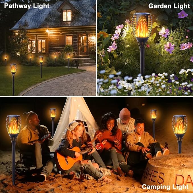 4Pack Solar Torch Light with Flickering Flame, Upgraded 3in1 Solar Lights Outdoor Hanging Lantern, Waterproof Landscape Decoration Lighting for Garden Yard Pathway Driveway, Auto On/Off