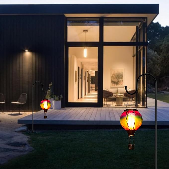 Solar Hot Air Balloon Lantern with Flame, Hanging Glass Hot Air Balloon Solar Lantern Waterproof, Decorative Outdoor Hot Air Balloon Solar Light for Outside Garden Patio (Purple Gradient)