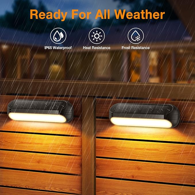 Solar Outdoor Lights for Deck 4 Pack, Upgraded RGB Solar Fence Lights with Color Changing & Warm White Mode, Waterproof LED Solar Powered Light for Yard, Wall, Stairs, Pool and Step Decor