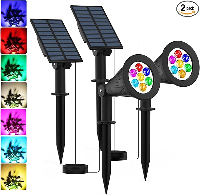 T-SUNUS Christmas Solar Landscape Spotlights Color Changing 2 Pack, Halloween Solar Spot Lights Outdoor Waterproof Garden Pond Light, Separately Installed for Outdoor/Indoor