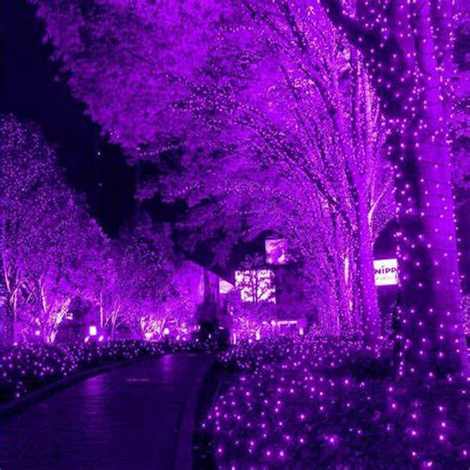 HISHINY Halloween Lights Outdoor,100LED 5ftx5ft Purple Net Lights with Connectable, Waterproof,UL Certified and Durable Green Wire Design for Bushes,Trees, Outdoor Indoor Party Decorations(Purple)
