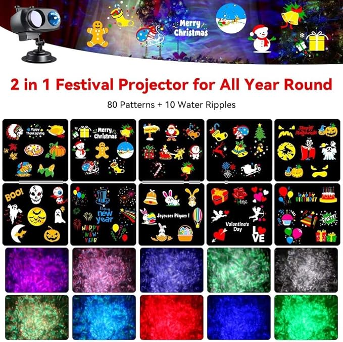 Decorative Lighting Projectors Outdoor, Chirstmas LED Projection Lamp with Remote Control & Timer Function for Xmas Holiday Party Garden Patio Decoration