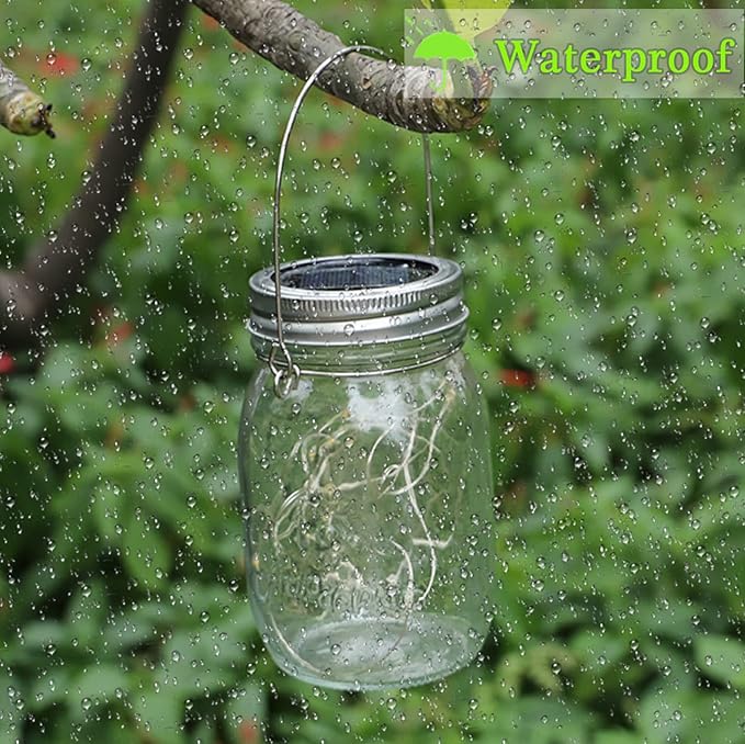 SmilingTown Solar Mason Jar String Light Lids 12 Pack 30 LED Fairy Firefly Inserts Lighting with 12 Hangers Waterproof for Outdoor Tree Patio Lawn Garden Decor, No Jars