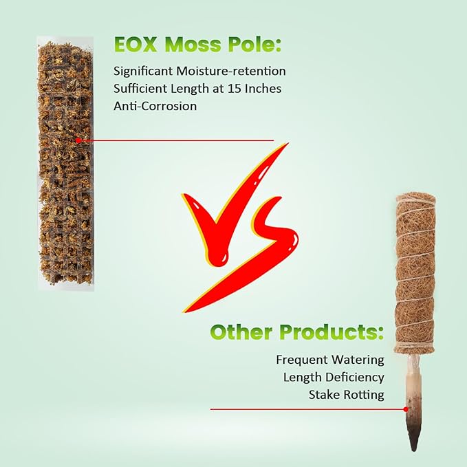 EOX 4 Pcs 15 Inch Plastic Moss Pole for Plants Monstera Set with 150g Sphagnum Moss, Plant Poles for Climbing Plants, Plant Support for Indoor Plants, Garden Ties