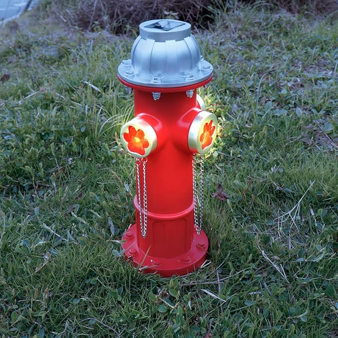 Fake Fire Hydrant Statues for Dogs to Pee On, 14.5" Solar Light Fire Hydrant with Glowing Paw Prints for Garden Statues Lawn Outdoor Decorations