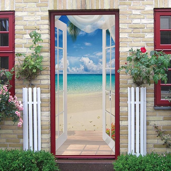 3D Door Stickers Murals - Peel & Stick Landscape - Wallpaper Decals - Removable PVC Waterproof Door Poster - Bedroom & Living Room Decoration - 35.4" x 78.7"