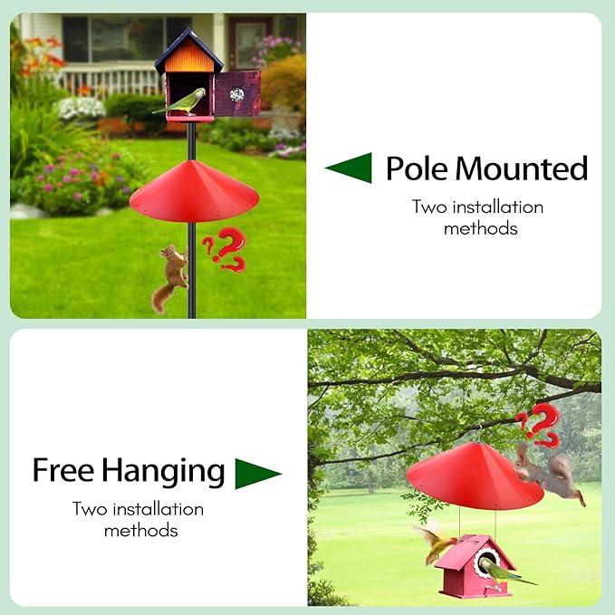 24-inch Large Outdoor Squirrel Baffles for Bird Feeders Pole, Baffle with Metal Frame, Squirrel Guard for Bird Houses, Two Way Use, Red Color