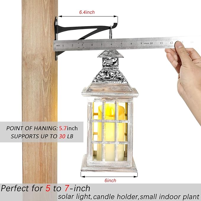 2 Piece 6" Outdoor Indoor Decorative Small Planter Lantern Hooks for Wall Hanging Windchime Hummingbird Feeder Hangers, Black