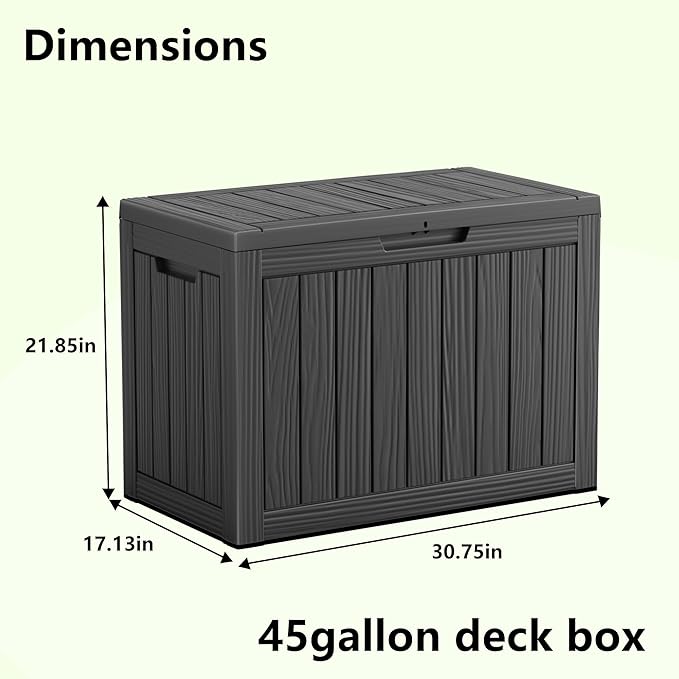 45 Gallon Waterproof Outdoor Storage Box,Resin Deck Box,Lockable Outside Storage Box Container for Patio Furniure,Garden,Tools (45 Gallon,Black)