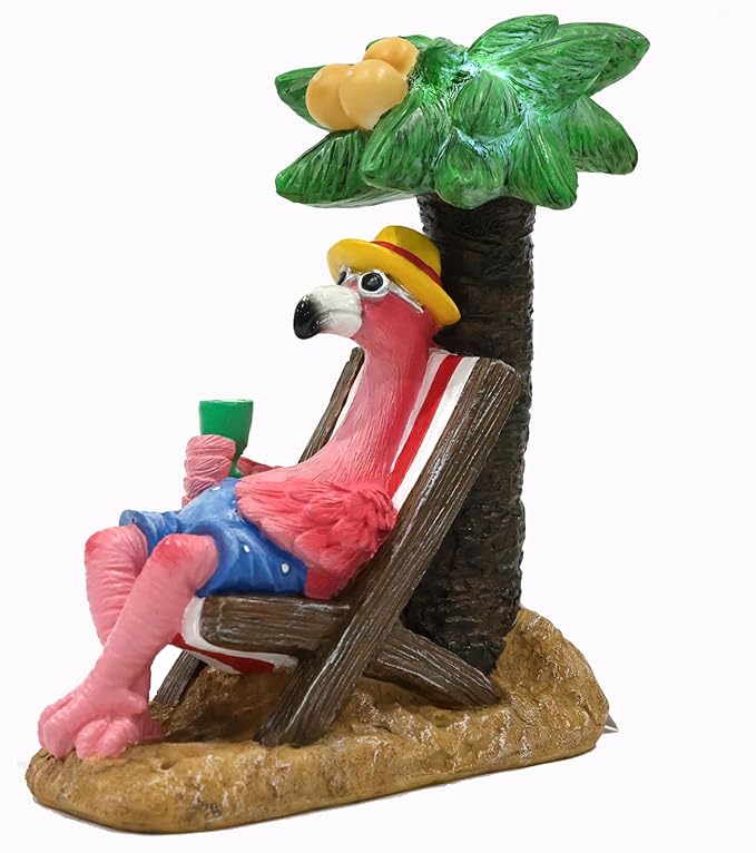 Pink Flamingos for Yard-Solar Statues Outdoor Garden Gifts - Flamingos on Beach Vacation Light up Coconut Tree for Outdoor Lawn Yard Decor