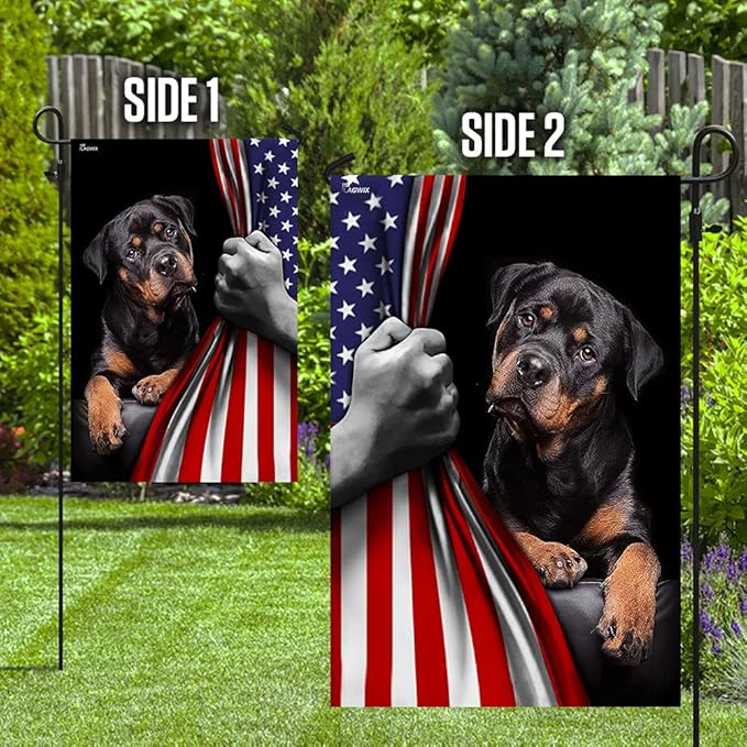 FLAGWIX American Flag - Rottweiler Dog Lover American US Flag, 4th of July Decorations for Inside, Outside, Garden Flag (11.5" x 17.5") - USA Flags Premium Polyester, Decorative Indoor Outdoor Flag