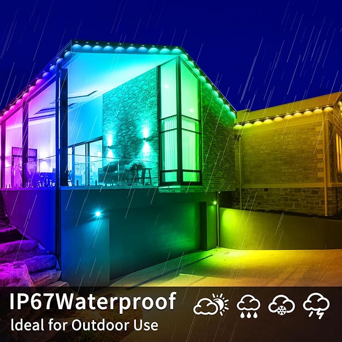 Permanent Outdoor Lights,200ft RGB Eave Light with App Control Remote,IP67 Waterproof LED Lights,Music Sync Outside Light for Christmas,Halloween,Garden,House Decorations