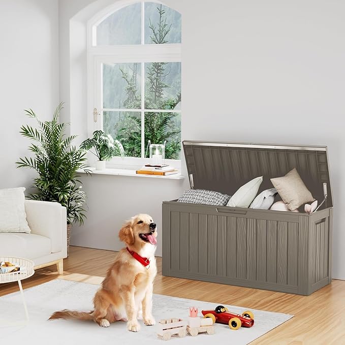 80 Gallon Waterproof Deck Storage - Compact Patio Storage Box & Pool Deck Box, All-Weather Resin Chest with Lock for Cushions & Tools, UV-Resistant, Slate Grey