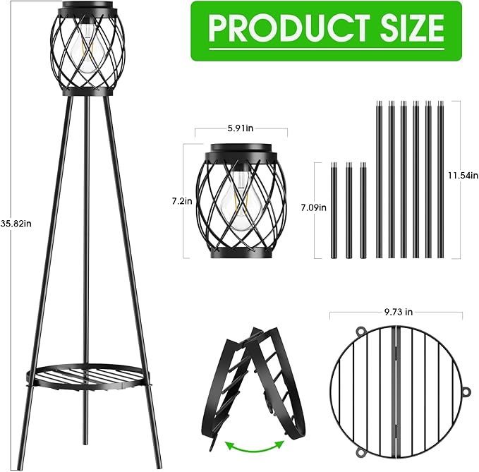 2 Pack Solar Lights Outdoor with LED Edison Bulbs, Vintage Style Solar Floor Lamp with Plant Stands, Weatherproof Garden Lights for Pathway, Patio, Yard, Porch Decor 8-10 Hours Lighting