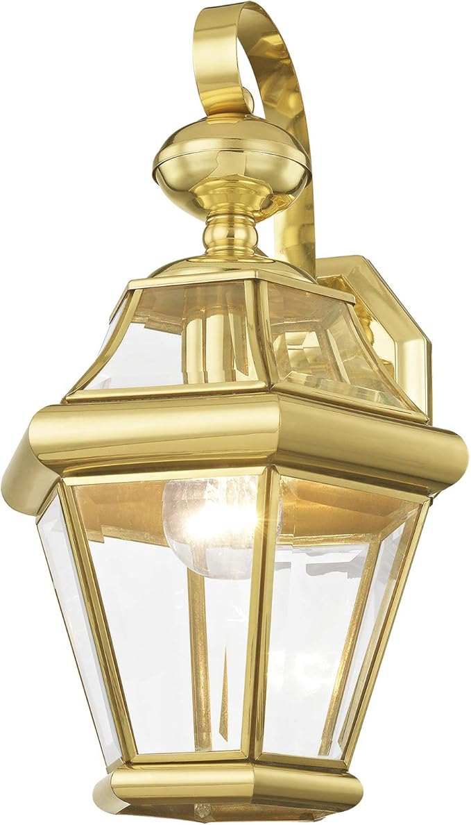 Livex Lighting 2161-02 Outdoor Wall Lantern with Clear Beveled Glass Shades, Polished Brass