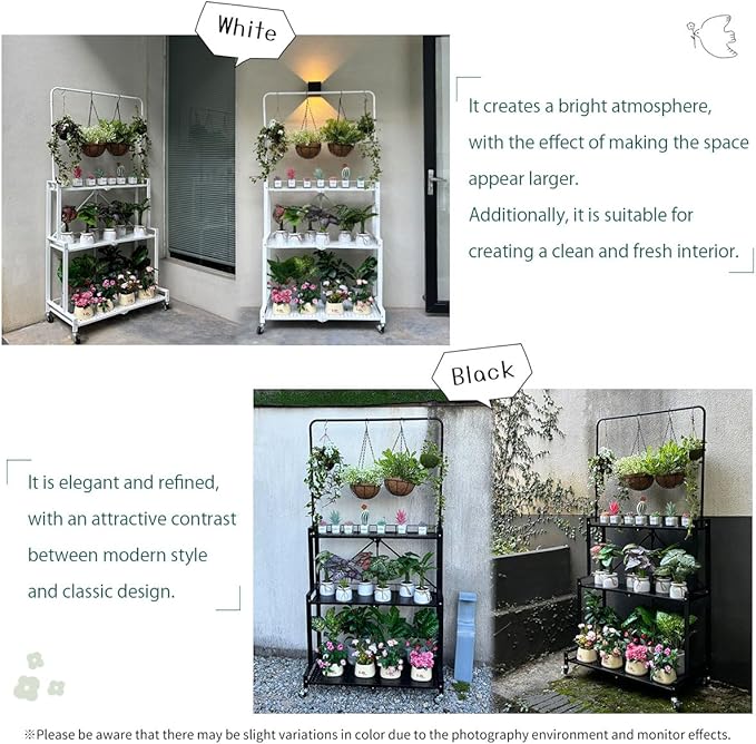 lumizone Foldable 4-Tier Plant Stand Indoor Outdoor Hanging Plant Shelf No Assembly Required Pot Placement Area With Wheels Sturdy Fall Prevention Storage Shelf Flower Pot Stand(4 Tier-White)