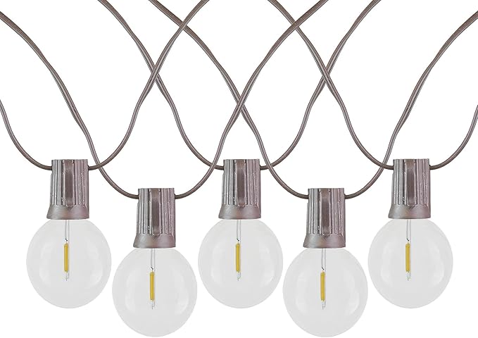 Novelty Lights 25 Feet G40 LED Patio String Lights with 25 Bulbs, Warm White, Weather Resistant and Shatterproof Replaceable Plastic Globe Bulbs, Brown Wire