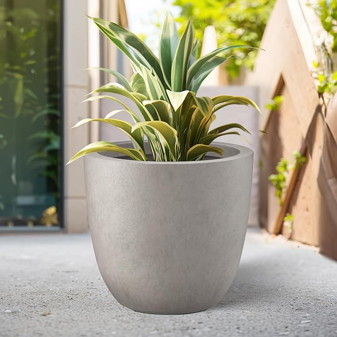 Kante 18 Inch Dia Round Concrete Planter, Indoor Outdoor Large Plant Pot with Drainage Hole and Rubber Plug for Home Patio Garden, Weathered Concrete