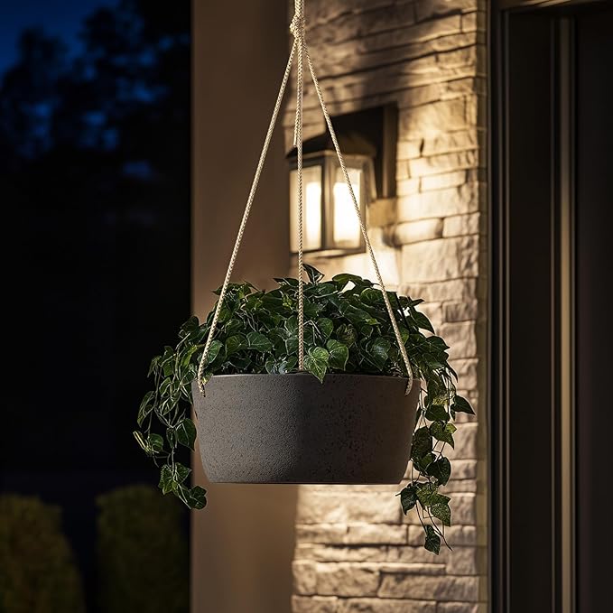 La Jolie Maison Large Hanging Planters - 12 Inch Outdoor Flower Pots, Hanging Garden Planters Set of 2, Black Charcoal