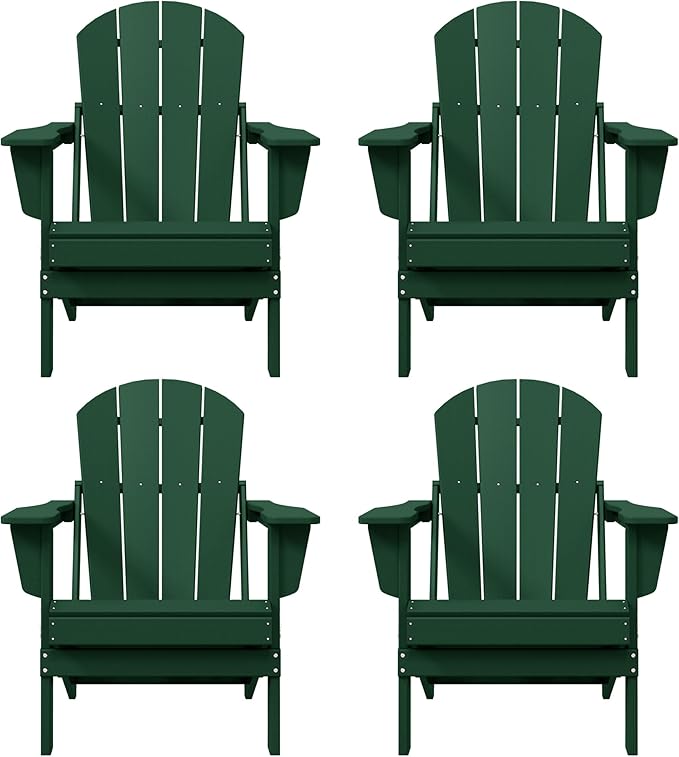 Westin Outdoors Laguna WO Home Furniture Adirondack Chair 4 PC Set Classic Outdoor Patio Folding Chair for Bon Fire Pit Lawn Backyard Beach Plastic Weather-Resistant (Dark Green)