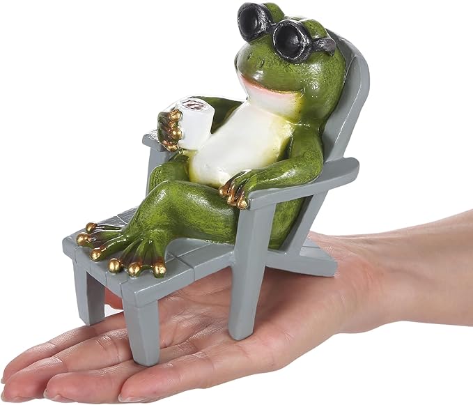 Little Frog Garden Statue with mini Patio Mushroom Solar Lights Outdoor Figurines Halloween Home Decor Fairy Garden Accessories Small Lawn Ornaments 4.5"x4.5"x2.6"