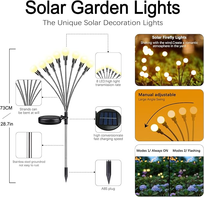 Warm-2Pack 16LED Firefly Warm Changing Lights,Garden Solar Lights Outdoor Decorative,Yard Waterproof Solar (Warm-2pcs)
