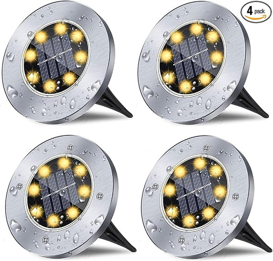 Solar Ground Lights, Waterproof Solar Garden Lights, Upgraded Outdoor Garden Waterproof Bright in-Ground Lights, Landscape Lights for Pathway,Yard,Deck,Lawn,Patio,Walkway (4 Pack Warm Light)