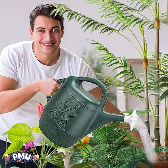 PMU 2 Gallon Watering Can - Garden Watering Can for Indoor & Outdoor Plants - Plastic Water Can with Detachable Sprinkler Head - Large Water Pot, Made in USA - Hunter Green Pkg/1