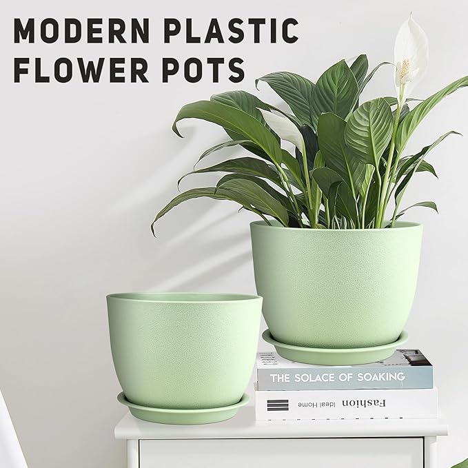 Plant Pots 12/10/9 inch Set of 3, Flower Pots with Multi Mesh Drainage Holes, Large Planters for Indoor Outdoor Garden Plants and Flowers. (Green)