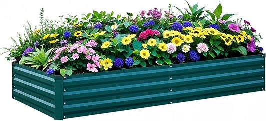 Raised Garden Bed Green, 8x4x1FT Garden box Outdoor for Gardening Vegetables Flower, Garden Raised Planter Box Large, Metal Raised Bed