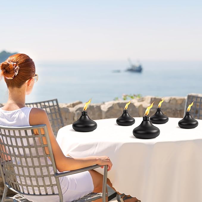 Upgraded Tabletop Torches Set of 2, 24oz Citronella Candles for Outdoor, Metal Table Top Torches for Outside, Refillable Torch Lanterns for Patio, Yard, Deck, Garden, Party