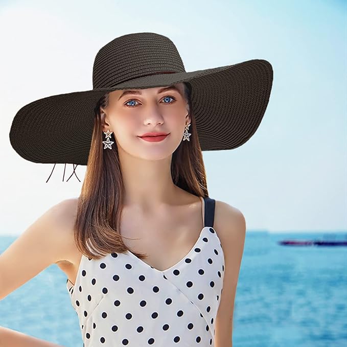 Floppy Big Beach Straw Hats for Women Foldable Summer Wide Brim Packable Sun Hat Womens Travel Straw Fedora Hat