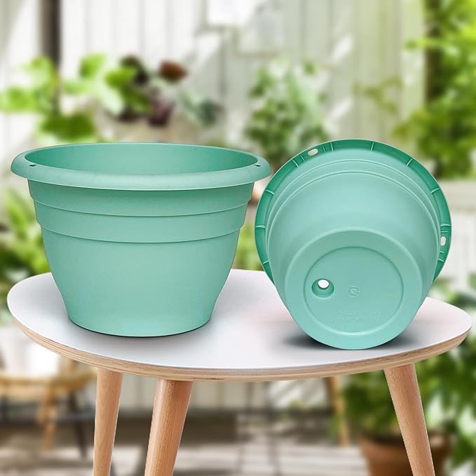 Plant Pots Set of 5, 10 Inch Round Flower Pots, Thickened Plant Planters with Drainage Holes, Garden Pots for Indoor Outdoor (Sky Blue)