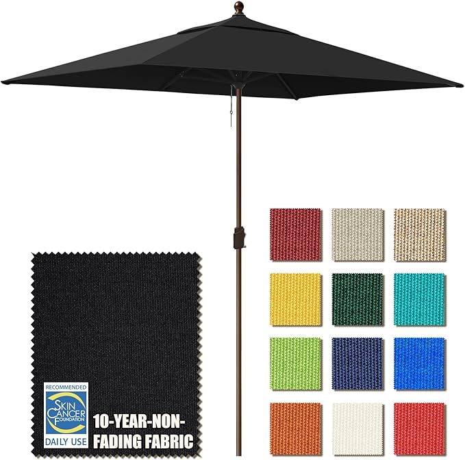 EliteShade USA 10-Year-Non-Fading 6.5x10FT Rectangular Market Umbrella Patio Umbrella Outdoor Table Umbrella with Ventilation, Black