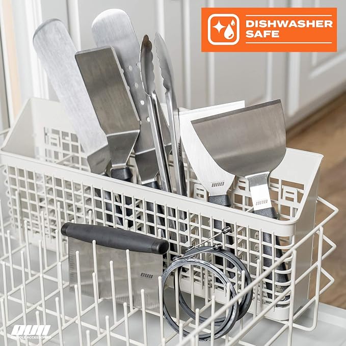 Flat Top Griddle Accessories Set for Blackstone and Camp Chef Griddle - 14 Pieces Set with Griddle Cleaning Kit & Carry Bag! Metal Spatula, Griddle Scraper, Egg Rings for Teppanyaki & Gas Grill