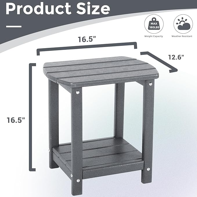 Adirondack Square Outdoor Side Table,2-Tier Storage Patio Side Table, HDPE End Tables for Backyard Pool Porch Garden Lawn(Grey)