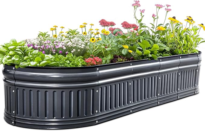 KING BIRD Raised Garden Bed Kit 2025 Upgraded Modular DIY Galvanized Planter Garden Box Outdoor for Gardening, Vegetables, Flowers, Elegant Roman Column Design, 71x24x12 in, Dark Grey