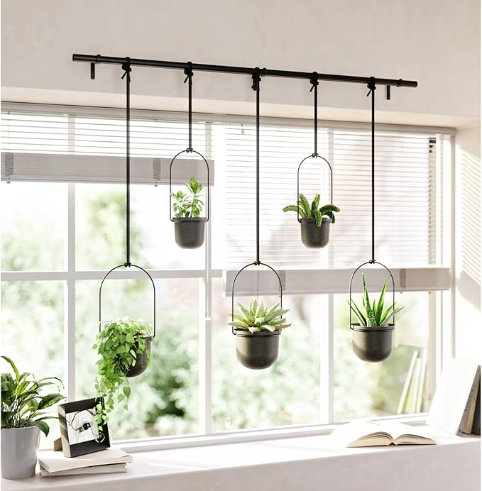 Umbra Triflora Hanging Planter for Window, Indoor Herb Garden, Set of 5, Black