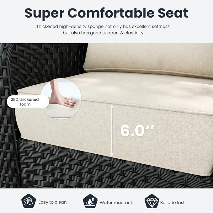 5 Pieces Outdoor Patio Furniture Sets with Rocking Swivel Chairs with 6-inch Thick Cushion and Side Table for Deck Lawn