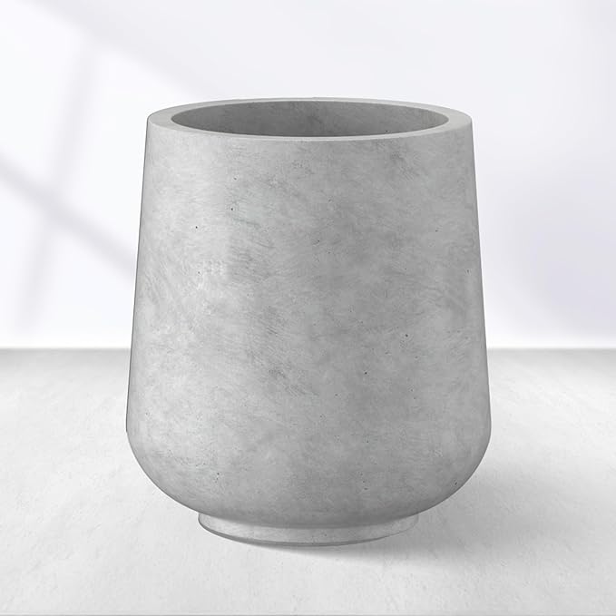 Kante 15.3" Dia Round Concrete Planter, Outdoor Indoor Large Plant Pots Containers with Drainage Hole and Rubber Plug for Home Garden Patio, Gray Concrete