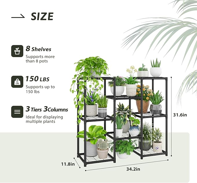 Plant Stand Indoor Outdoor Metal Plant Shelf 3 Tiers Corner Plant Rack for Multiple Plants Flower Holder for Patio Balcony Garden Black