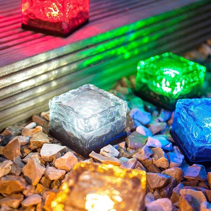 Solar Glass Brick Light - Crystal Brick Stone - Garden Solar Ice Cube Charming Glass Brick Lights Colour Change LED Garden Courtyard Pathway Patio Pool Outdoor Decoration Christmas(RGB 4PCS)