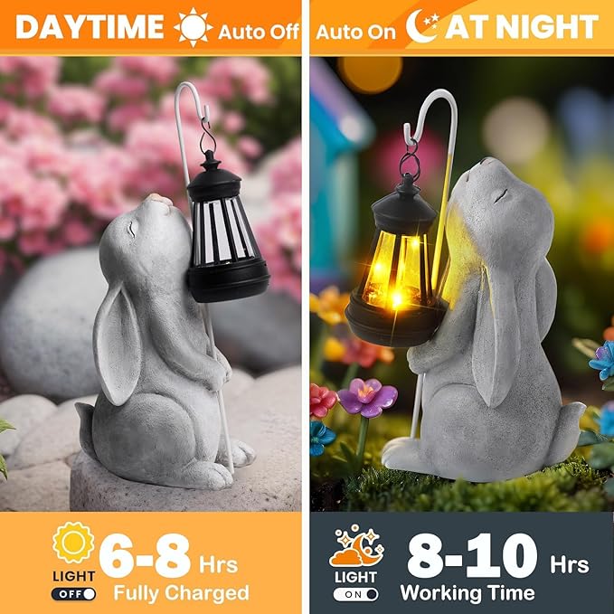 Solar Garden Outdoor Statues,Resin Rabbit Figurine Decorations with Solar Lantern, Outdoor Rabbit Art Decor for Lawn,Yard, Unique Housewarming Gift for Garden Home