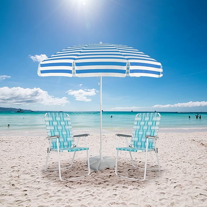 VINGLI Patio Lawn Webbed Folding Chairs Set of 4, Outdoor Beach Chair Portable Dining Chair for Outdoor Yard, Garden (White & Blue, Classic)