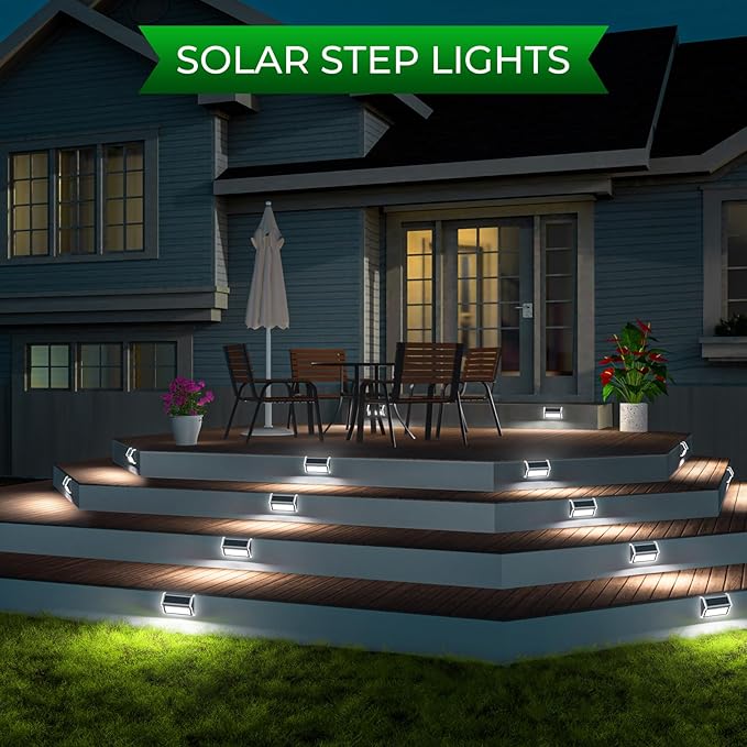 JSOT Solar Step Stair Lights Outdoor Yard Decor 8 Pack, 9LED Deck Lighting for Outside Solar Powered - IP55 Waterproof, Solar Garden Light Decor for Fence, Backyard, Front Porch Step, Wall, Patio