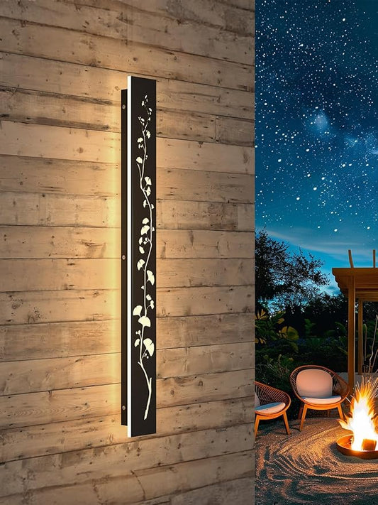 Modern Outdoor Wall Lights 31.5inch LED Long Wall Sconce 3000K Ginkgo Hollow Design Wall Mount Porch Lights 25W Exterior Lighting Fixtures for Patio Balcony Terrace Garden
