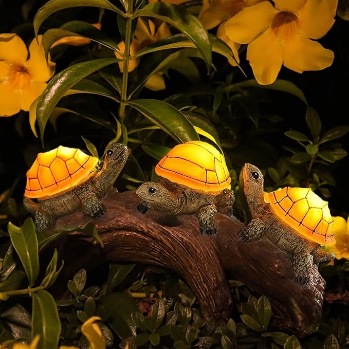 pearlstar Solar Outdoor Statues Turtle on Log Yard Decor Waterproof Figurine Light Garden Decorations Lawn Ornaments for Patio Backyard Gift for Mom Woman Grandma Lovers