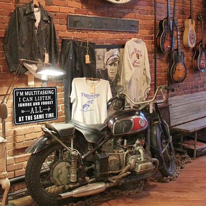 Funny Metal Tin Signs Vintage Garage Wall Decor For Men Work Office Desk Accessories I'M Multitasking I Can Listen Ignore And Forget All At The Same Time Sign Warning Signs Man Cave Decor Gifts For